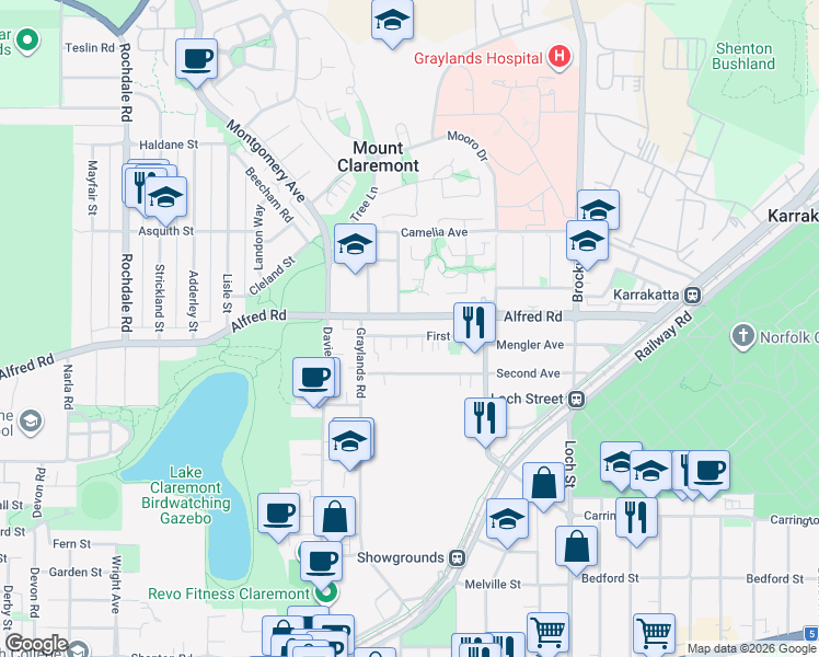 map of restaurants, bars, coffee shops, grocery stores, and more near 59 First Avenue in Claremont