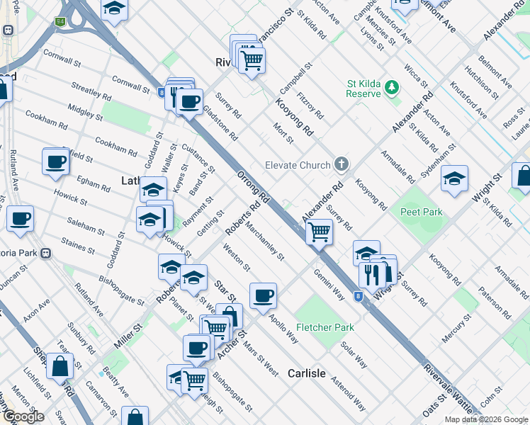 map of restaurants, bars, coffee shops, grocery stores, and more near 2 Satellite Place in Carlisle