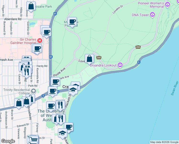 map of restaurants, bars, coffee shops, grocery stores, and more near 8 Wingfield Avenue in Crawley
