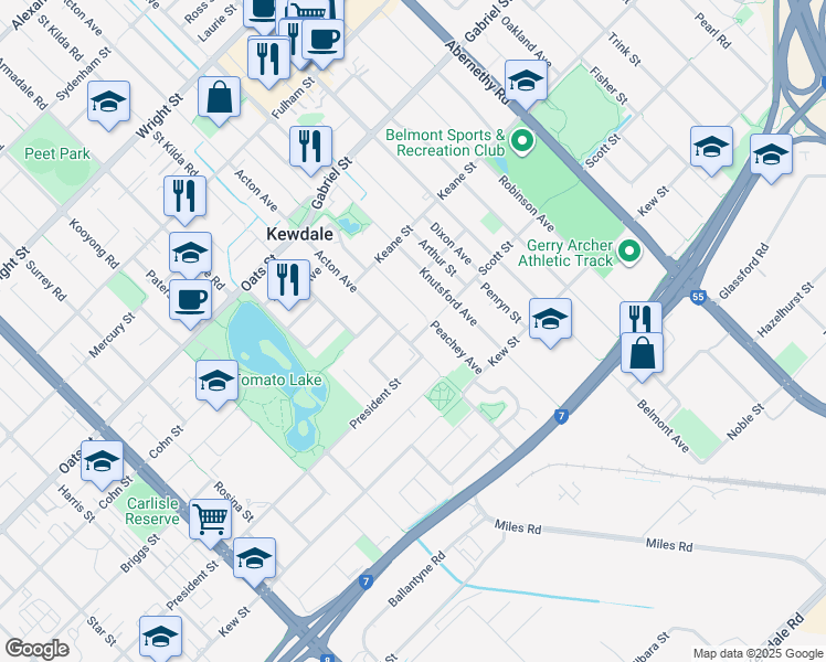 map of restaurants, bars, coffee shops, grocery stores, and more near 5 Scott Street in Kewdale