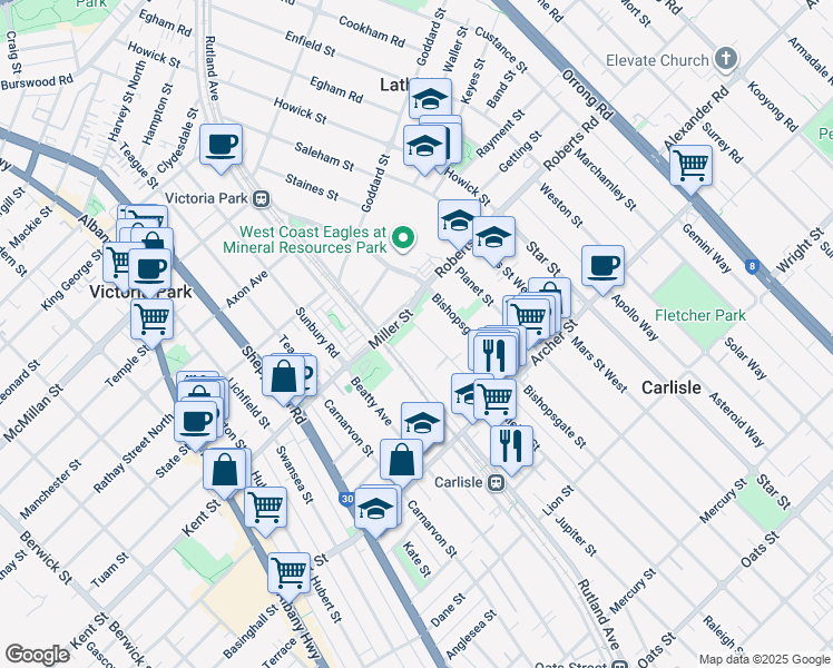 map of restaurants, bars, coffee shops, grocery stores, and more near 11 Raleigh Street in Carlisle