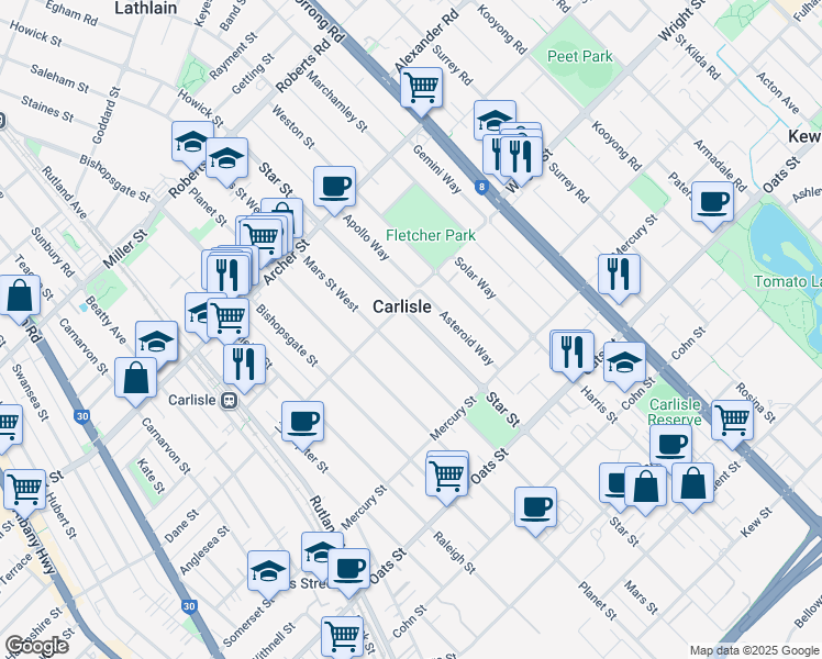 map of restaurants, bars, coffee shops, grocery stores, and more near 93 Star Street in Carlisle