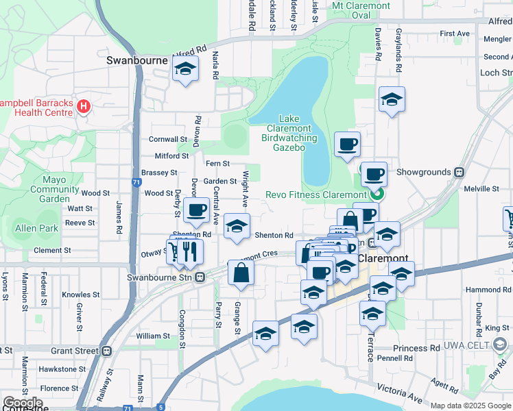 map of restaurants, bars, coffee shops, grocery stores, and more near 4 Bellevue Terrace in Swanbourne