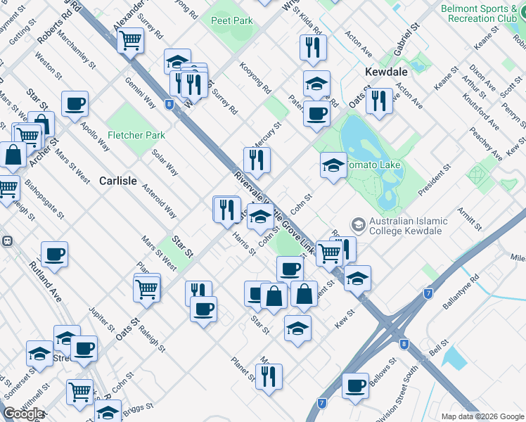 map of restaurants, bars, coffee shops, grocery stores, and more near 21A Appleton Street in Carlisle