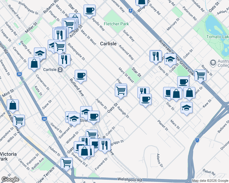 map of restaurants, bars, coffee shops, grocery stores, and more near 175A Bishopsgate Street in Carlisle