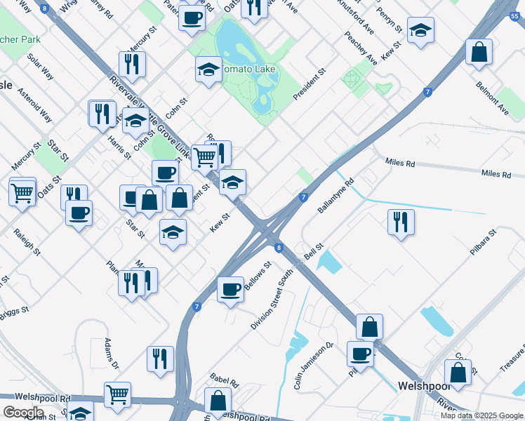 map of restaurants, bars, coffee shops, grocery stores, and more near Maikai Place in Kewdale