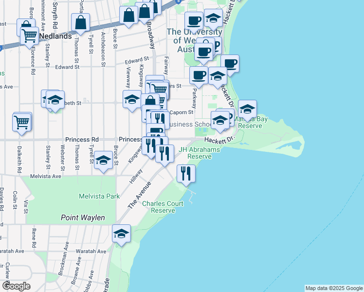 map of restaurants, bars, coffee shops, grocery stores, and more near 7 The Avenue in Crawley