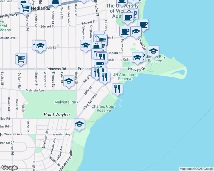 map of restaurants, bars, coffee shops, grocery stores, and more near 28 The Avenue in Crawley