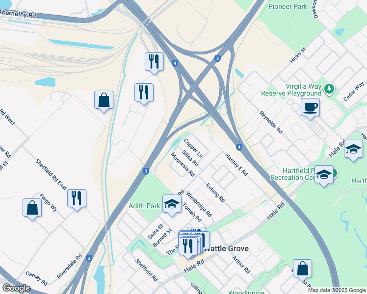 map of restaurants, bars, coffee shops, grocery stores, and more near 26 Silica Road in Wattle Grove