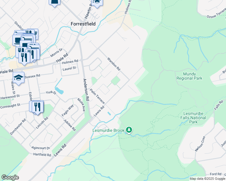 map of restaurants, bars, coffee shops, grocery stores, and more near 31 Cantua Way in Forrestfield