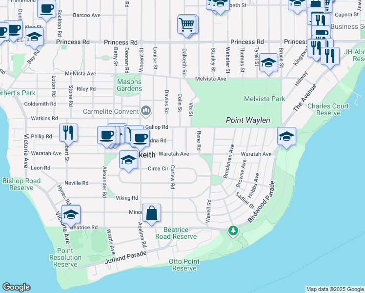 map of restaurants, bars, coffee shops, grocery stores, and more near 15 Joyce Street in Dalkeith