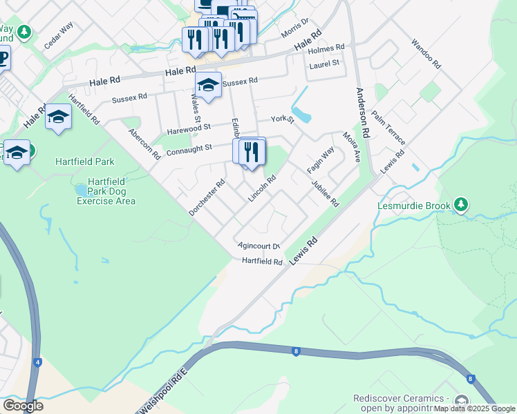 map of restaurants, bars, coffee shops, grocery stores, and more near 69 Agincourt Drive in Forrestfield