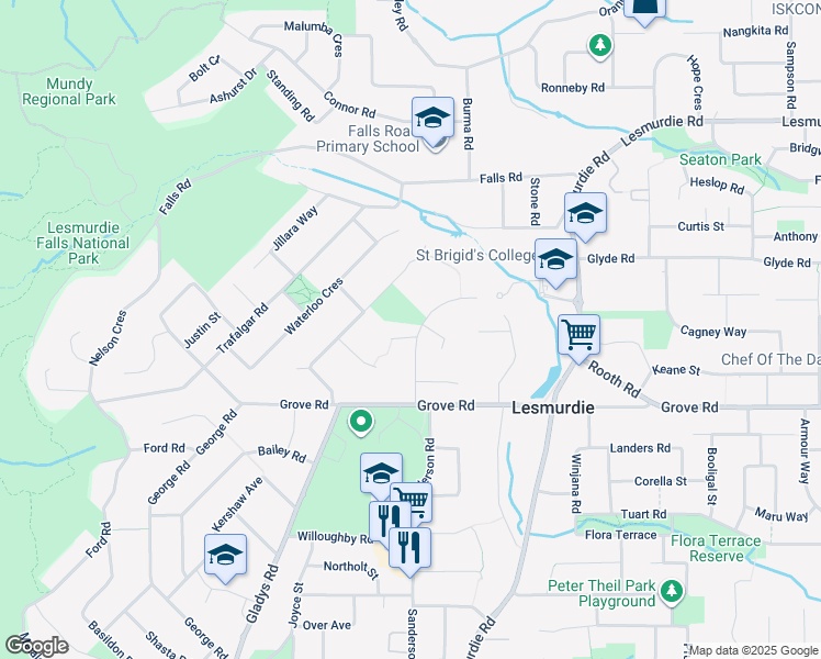 map of restaurants, bars, coffee shops, grocery stores, and more near 2 Finlay Court in Lesmurdie