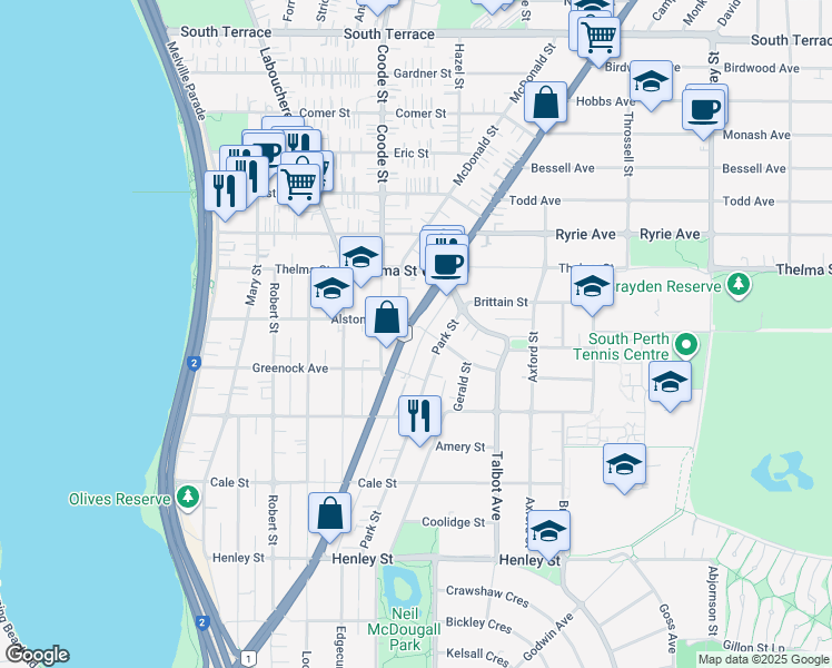 map of restaurants, bars, coffee shops, grocery stores, and more near 29 Alston Avenue in Como