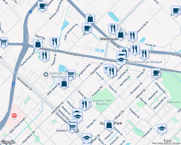 map of restaurants, bars, coffee shops, grocery stores, and more near 194 Hamilton Street in Queens Park