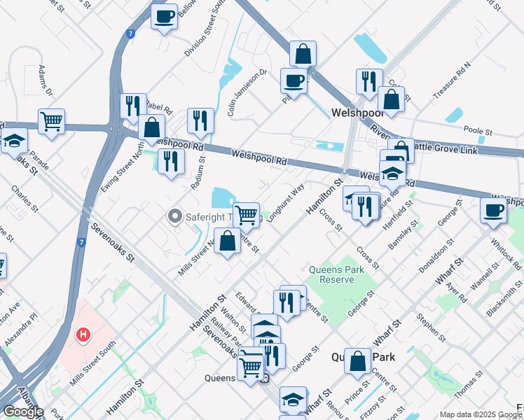 map of restaurants, bars, coffee shops, grocery stores, and more near 17 Lansing Street in Queens Park