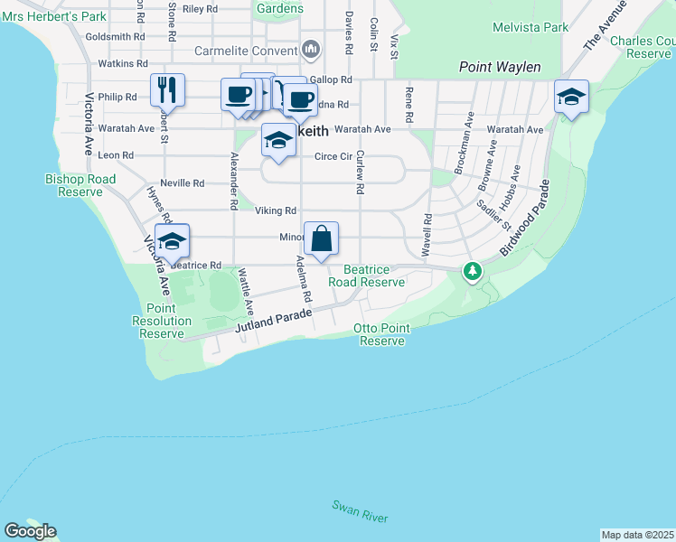 map of restaurants, bars, coffee shops, grocery stores, and more near 28 Beatrice Road in Dalkeith
