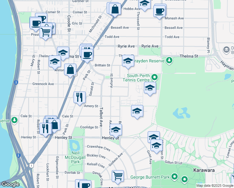 map of restaurants, bars, coffee shops, grocery stores, and more near 50 Saunders Street in Como