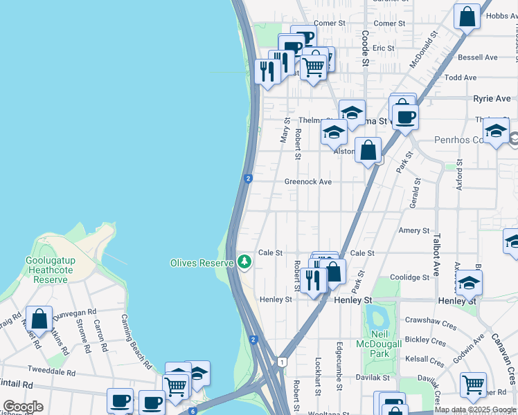 map of restaurants, bars, coffee shops, grocery stores, and more near 4 Saunders Street in Como