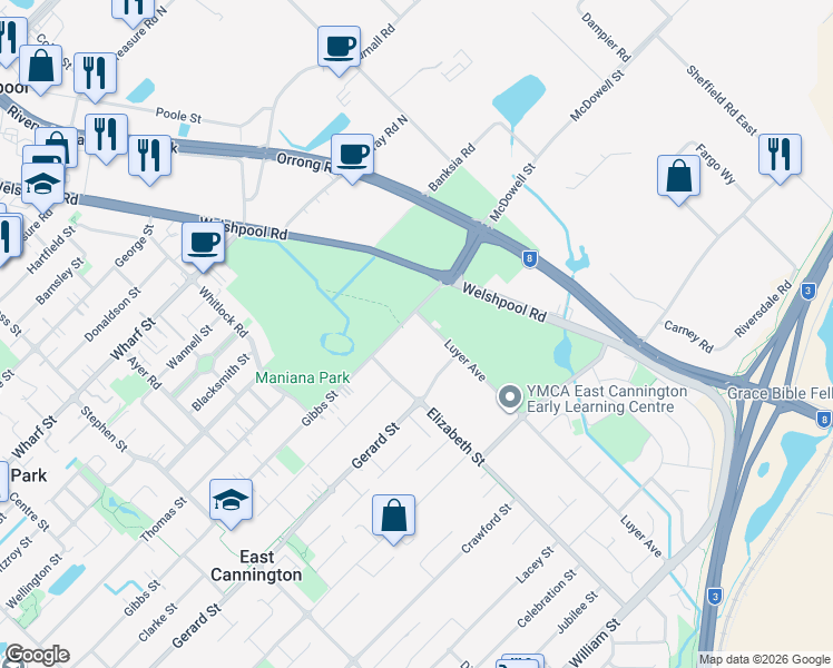 map of restaurants, bars, coffee shops, grocery stores, and more near 5B Luyer Avenue in East Cannington