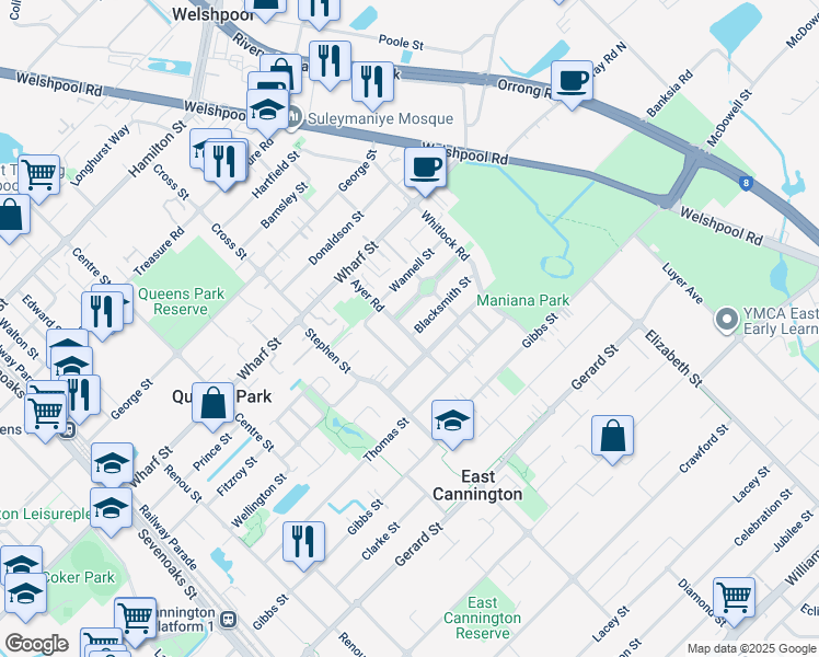 map of restaurants, bars, coffee shops, grocery stores, and more near 2 Blacksmith Street in Queens Park