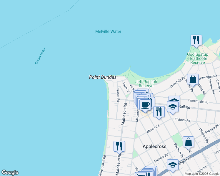 map of restaurants, bars, coffee shops, grocery stores, and more near 7A Majestic Close in Applecross