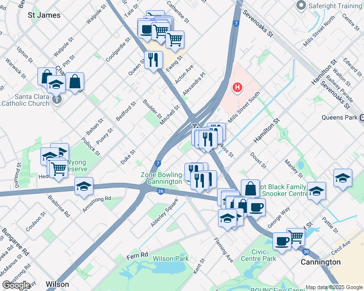 map of restaurants, bars, coffee shops, grocery stores, and more near 20 Gochean Avenue in Bentley