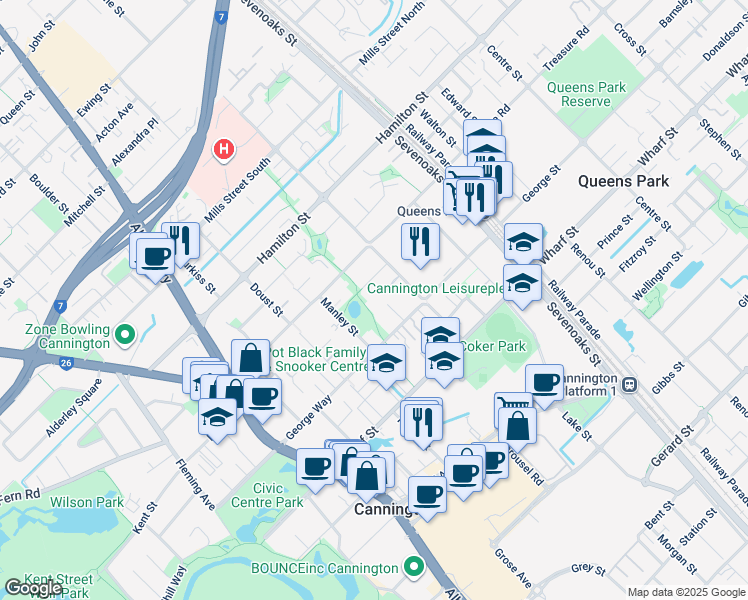 map of restaurants, bars, coffee shops, grocery stores, and more near 13 Chich Place in Cannington