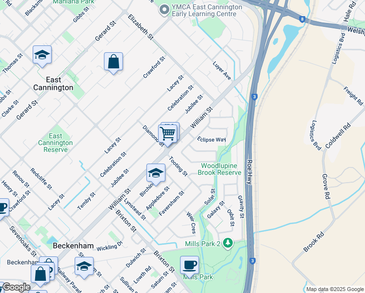 map of restaurants, bars, coffee shops, grocery stores, and more near 35 Egerton Street in Beckenham