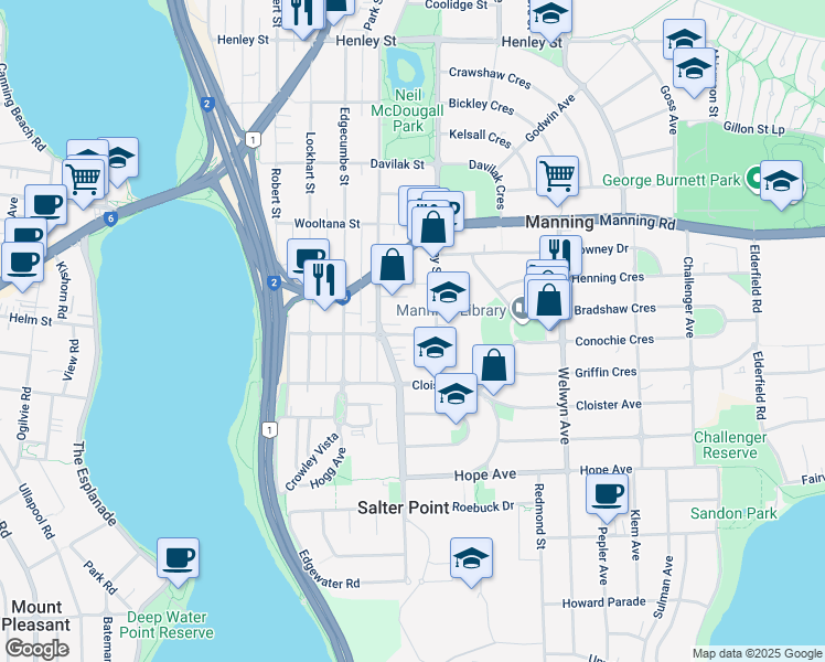 map of restaurants, bars, coffee shops, grocery stores, and more near 22 Paterson Street in Como