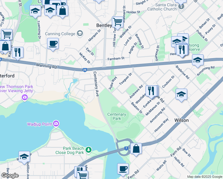 map of restaurants, bars, coffee shops, grocery stores, and more near in Wilson