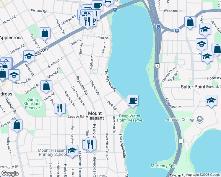 map of restaurants, bars, coffee shops, grocery stores, and more near 79 The Esplanade in Mount Pleasant