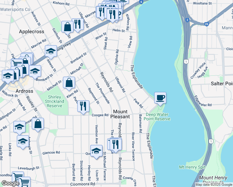 map of restaurants, bars, coffee shops, grocery stores, and more near 84A Reynolds Road in Mount Pleasant