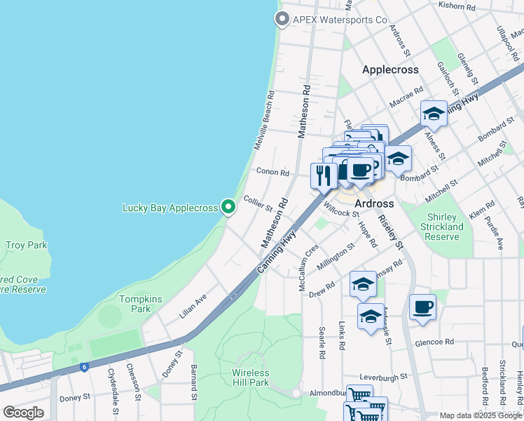 map of restaurants, bars, coffee shops, grocery stores, and more near 5 Collier Street in Applecross
