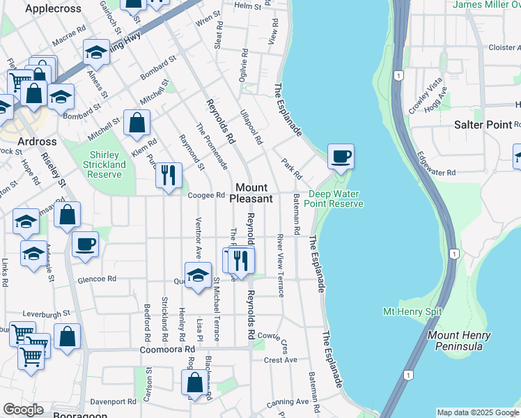 map of restaurants, bars, coffee shops, grocery stores, and more near 10 Mount View Terrace in Mount Pleasant