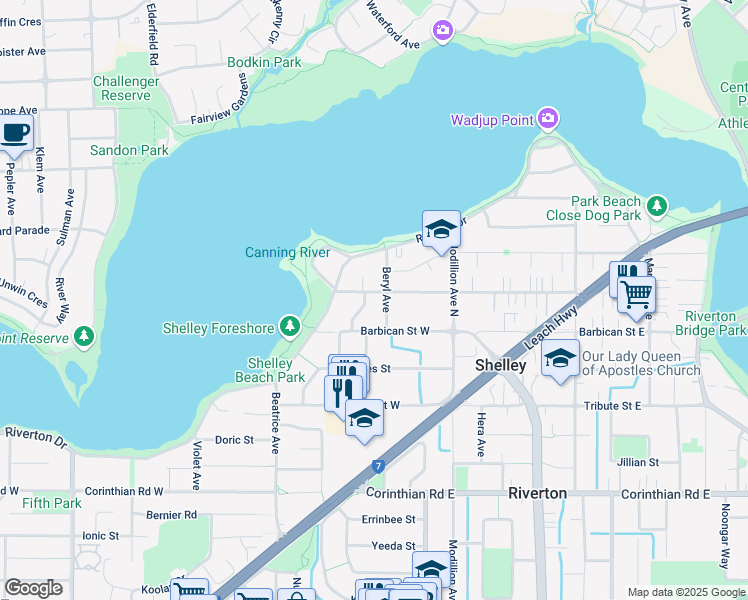 map of restaurants, bars, coffee shops, grocery stores, and more near 11 Corbel Street in Shelley