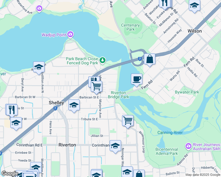 map of restaurants, bars, coffee shops, grocery stores, and more near 435B Riverton Drive East in Shelley