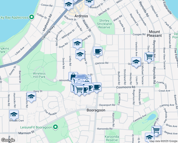 map of restaurants, bars, coffee shops, grocery stores, and more near 48A Ardessie Street in Ardross