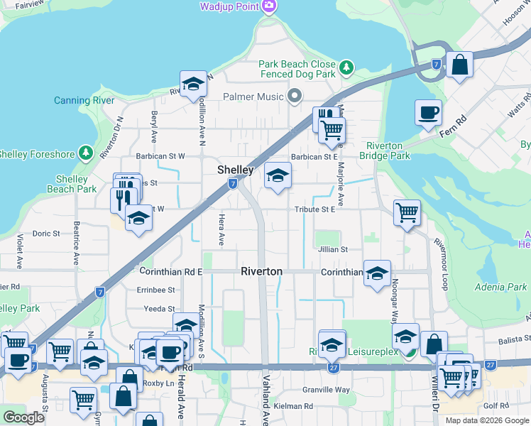 map of restaurants, bars, coffee shops, grocery stores, and more near 91 Tribute Street East in Riverton