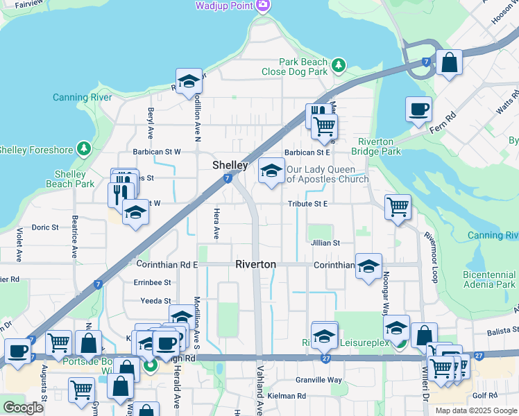 map of restaurants, bars, coffee shops, grocery stores, and more near 91 Tribute Street East in Riverton