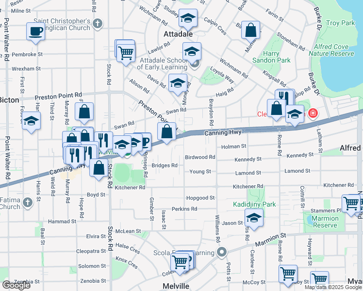 map of restaurants, bars, coffee shops, grocery stores, and more near 23 Money Road in Melville