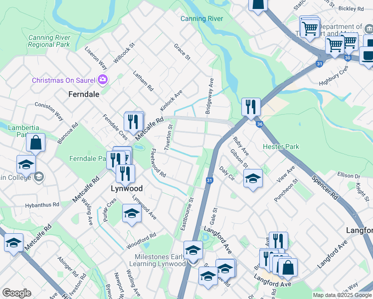 map of restaurants, bars, coffee shops, grocery stores, and more near 23 Clovelly Crescent in Lynwood