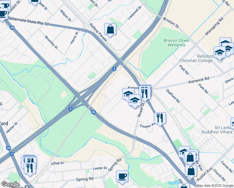 map of restaurants, bars, coffee shops, grocery stores, and more near Dudley Road in Kenwick
