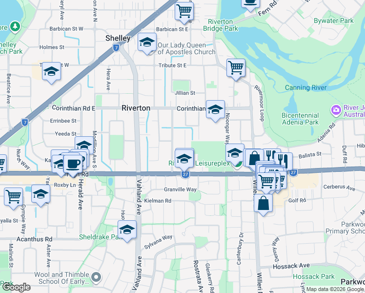 map of restaurants, bars, coffee shops, grocery stores, and more near 10 Chiswick Street in Riverton