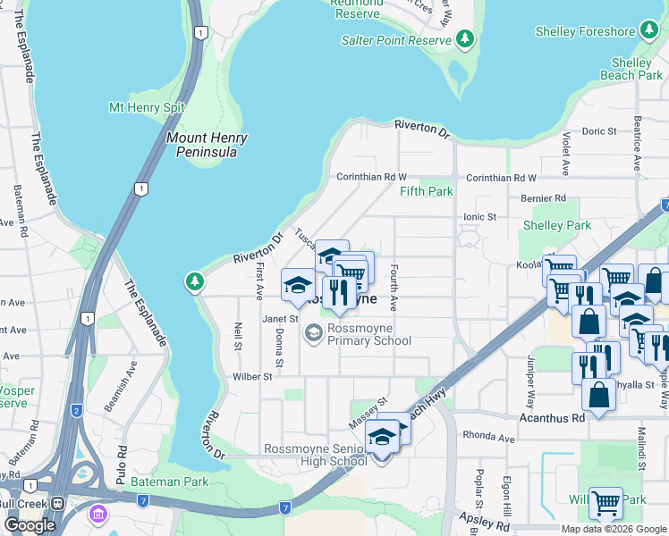 map of restaurants, bars, coffee shops, grocery stores, and more near 21C Tuscan Street in Rossmoyne