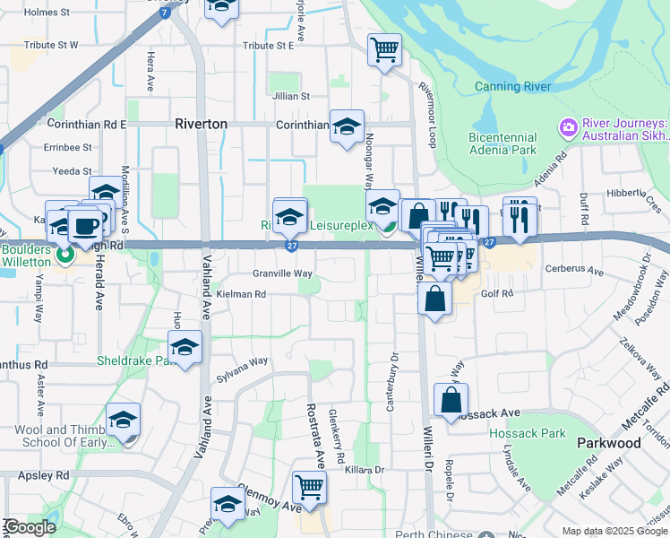 map of restaurants, bars, coffee shops, grocery stores, and more near 8 Cameron Court in Willetton