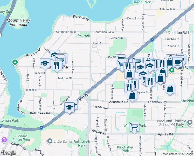 map of restaurants, bars, coffee shops, grocery stores, and more near 6 Robbins Place in Shelley