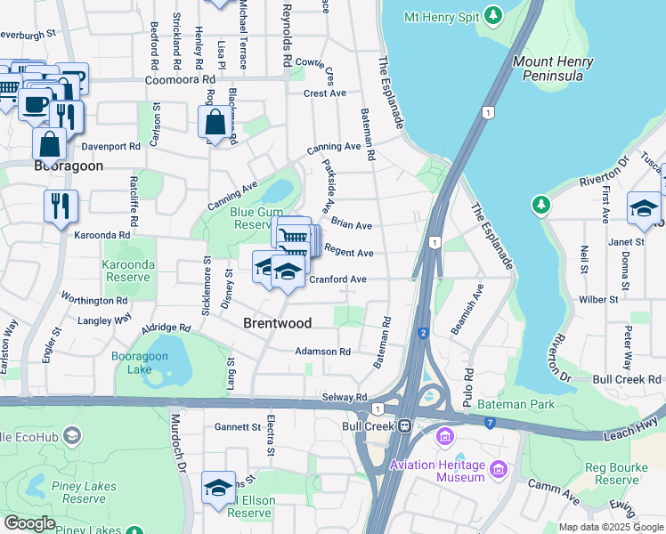 map of restaurants, bars, coffee shops, grocery stores, and more near 58 Cranford Avenue in Mount Pleasant