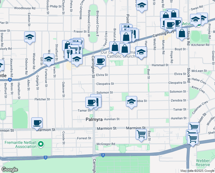 map of restaurants, bars, coffee shops, grocery stores, and more near 39 Adrian Street in Palmyra