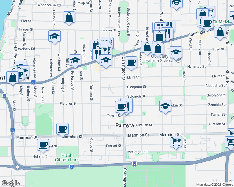map of restaurants, bars, coffee shops, grocery stores, and more near 15 Solomon Street in Palmyra